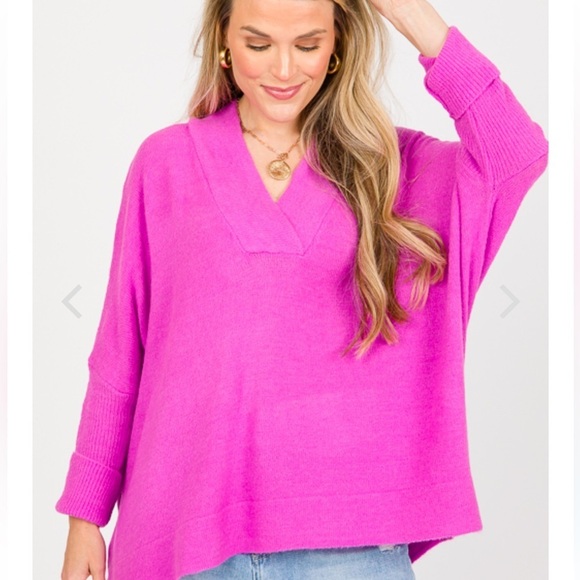 &merci Sweaters - 💌 &merci V-NECK‎ PULLOVER SWEATER, ELECTRIC ORCHID